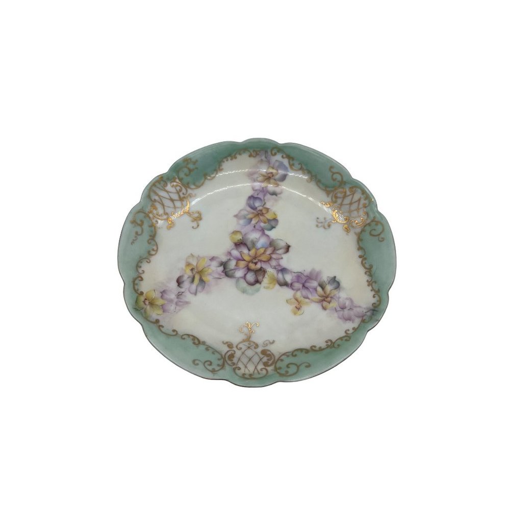 Vintage M&C L France Satin Floral and Gold Plate